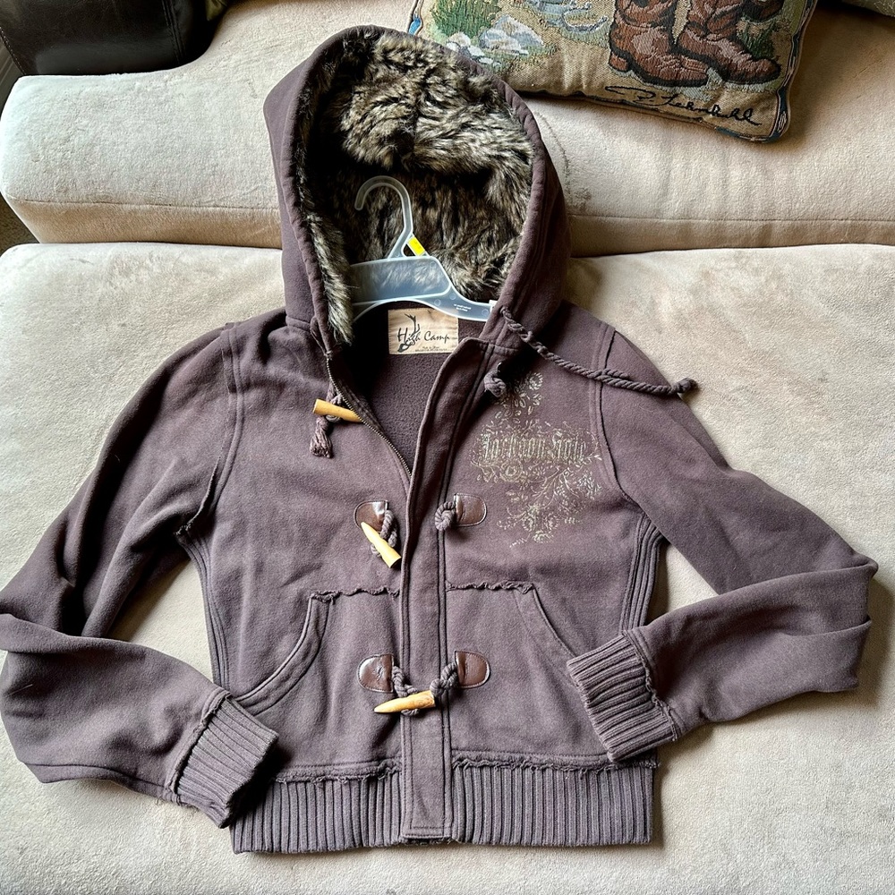 Hoodie with faux fur lined hood